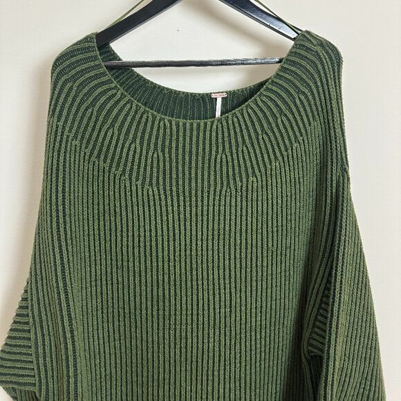 FREE PEOPLE Boat Neck Tunic Sweater in Chive Combo Size X-Large - Picture 5 of 10